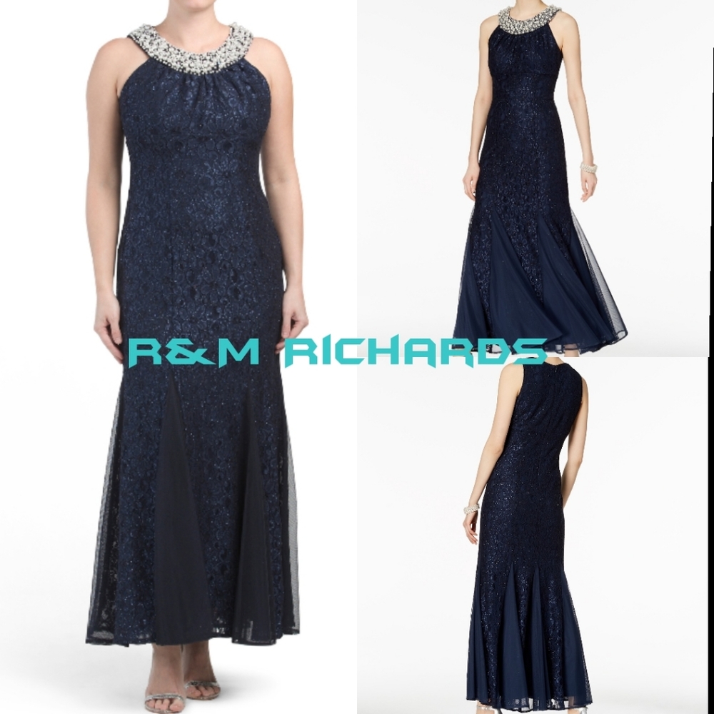Pearl Neck Navy Bridal Dress